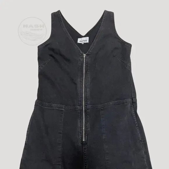DUER Performance Denim Jumpsuit M | Aged Black Zip-Front Utility One-Pc Sold Out - Picture 6 of 7